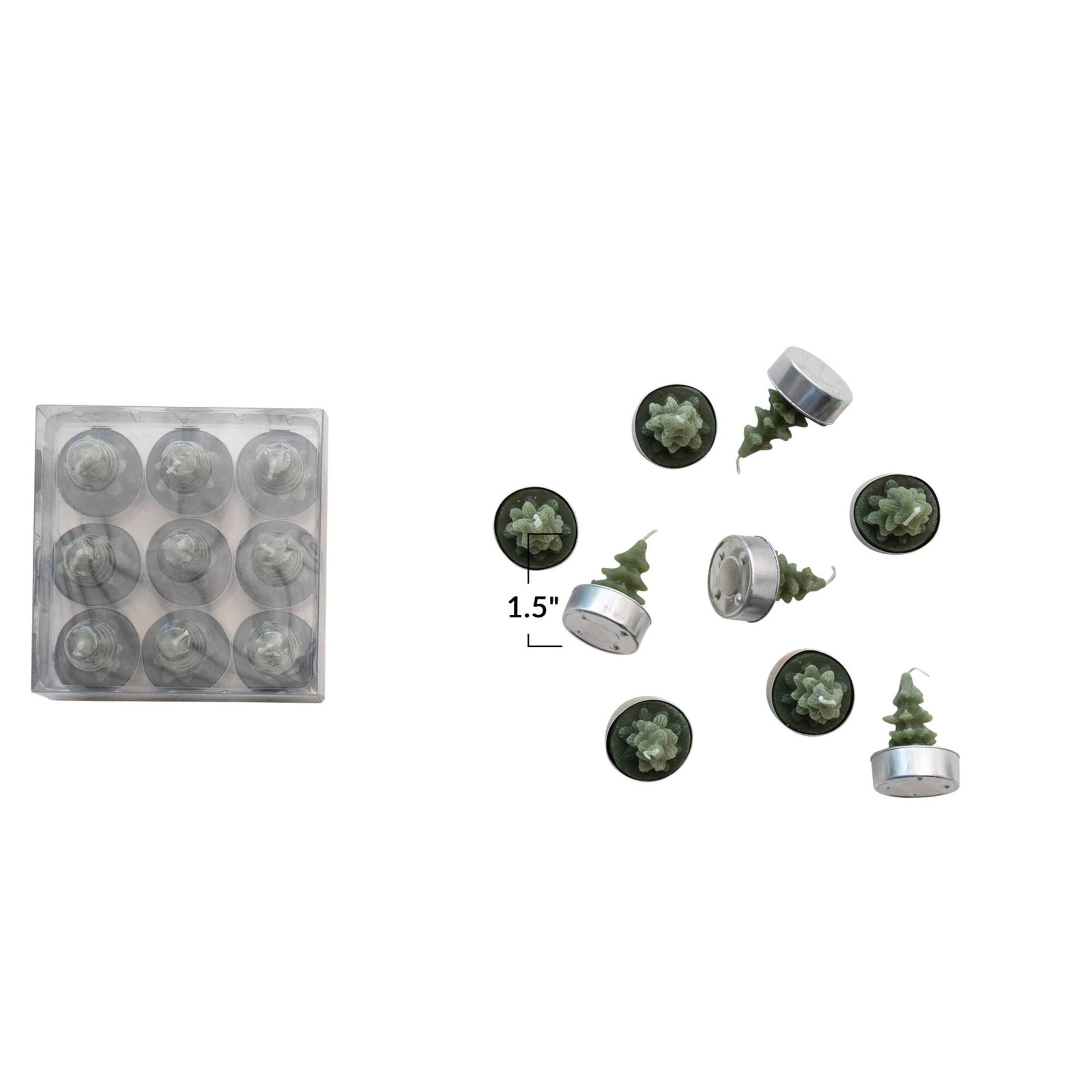 Unscented Evergreen Tree Tea Lights, Set of 9